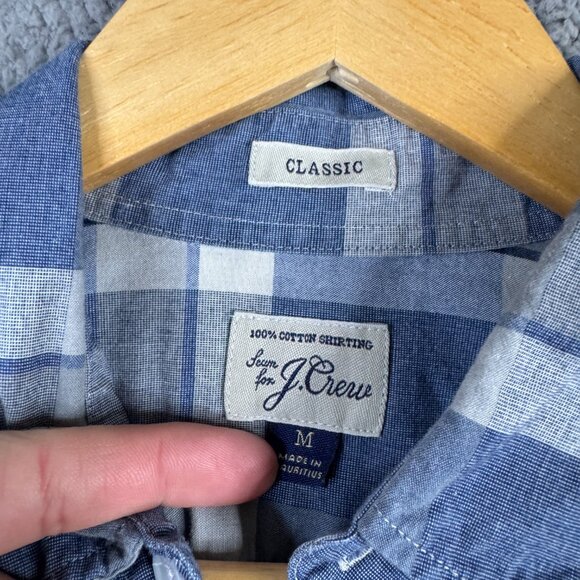 J.Crew Shirt Men Medium Blue Windowpane Plaid Classic Fit In Cotton Canvas Offic - Picture 11 of 14